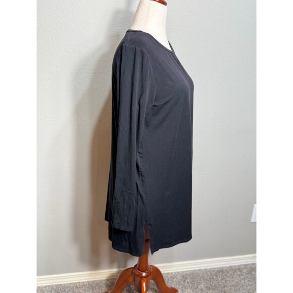Eileen Fisher tunic black long sleeve scoop neck stretch tencel lightweight Sz L - Picture 3 of 8